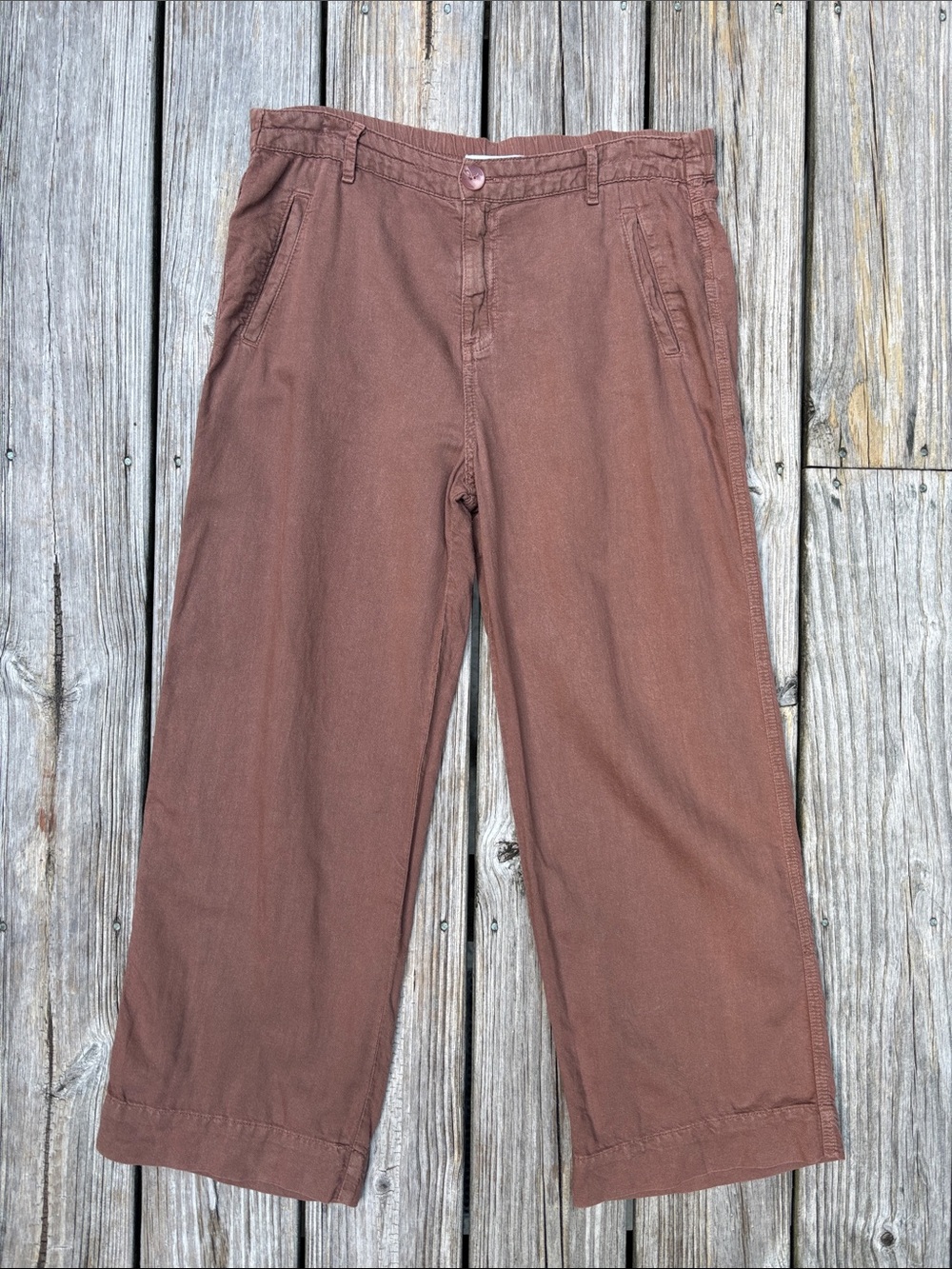 Bella Dahl Brown Linen Blend Welt Pocket Coastal Chic Crop Pants 27 B3040-B71